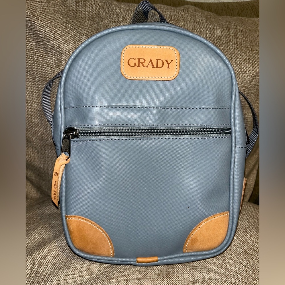 Jon Hart Design Blue and Tan Backpack with Sophisticated Two-Tone Style